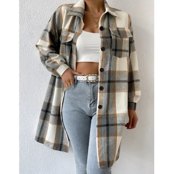 Cozy Plaid Button Up Oversized Jacket Shacket - Picture 2 of 5